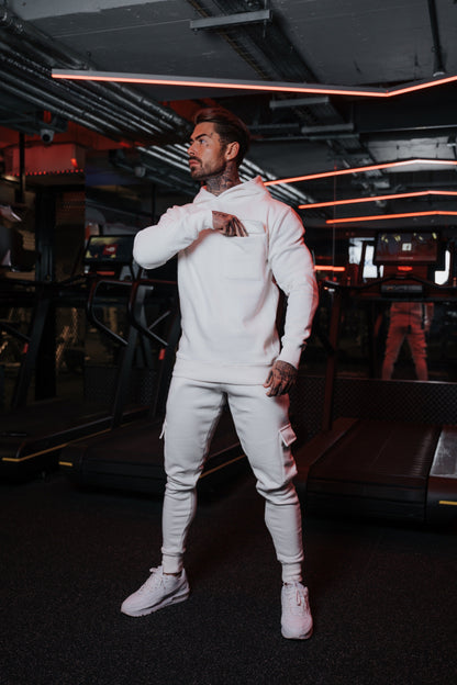 Elevate Your Style with Father Sons Cream Cargo Tracksuit Bottoms – Pockets, Cuffed Hem & Stylish FS Embroidery - FSH937