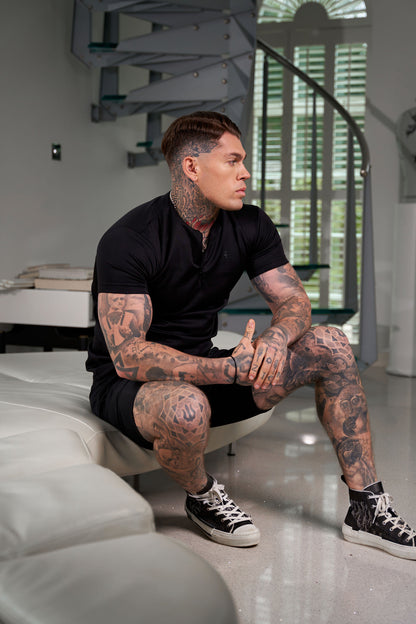 Elevate Your Style with the Father Sons Black Scuba Crew T-Shirt Featuring Zip Detail - FSH1031