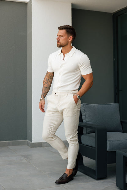 Elevate Your Style with the Father Sons Off White Short Sleeve Knitted Polo - FSN165
