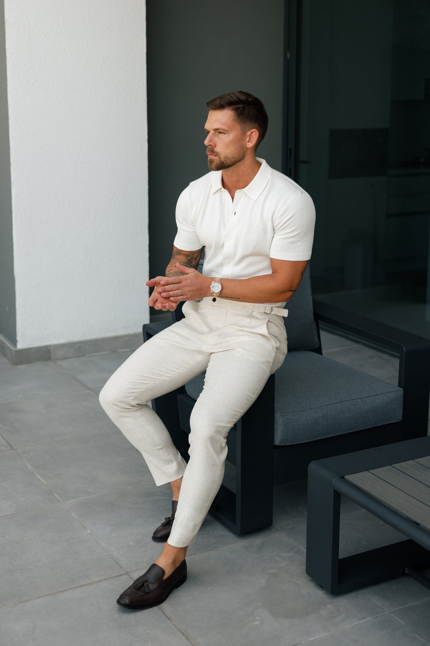 Elevate Your Style with the Father Sons Off White Short Sleeve Knitted Polo - FSN165