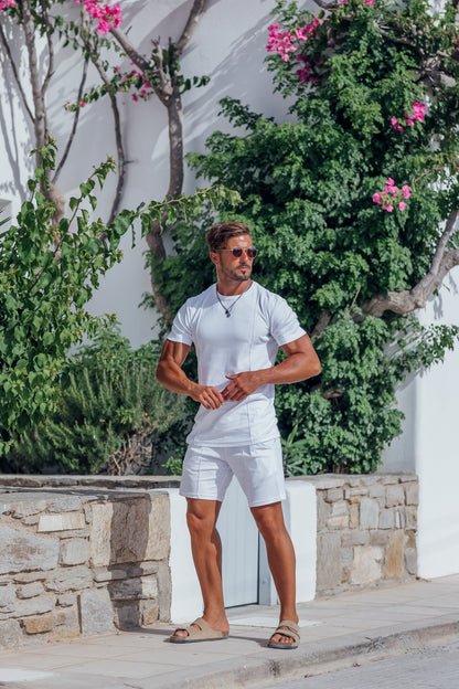 Elevate Your Wardrobe with the Father Sons White Crew Neck T-Shirt Featuring Elegant Pintuck Accents - FSH1047
