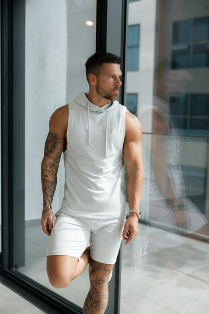 Elevate Your Workout with Our Stylish Light Grey Sleeveless Gym Hoodie for Men - FSH898 by Father Sons