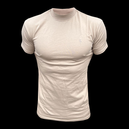 Chic Beige Ribbed High Neck Short Sleeve Top - FSH1141