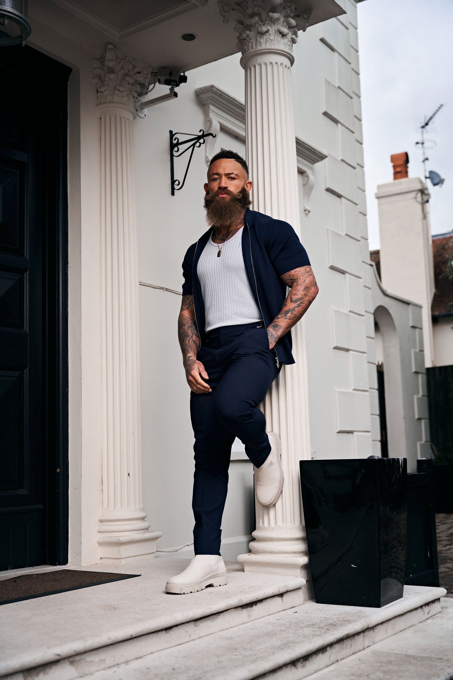 Father Sons Navy Short Sleeve Classic Knitted Geo Zip-Up - Stylish & Versatile FSN149
