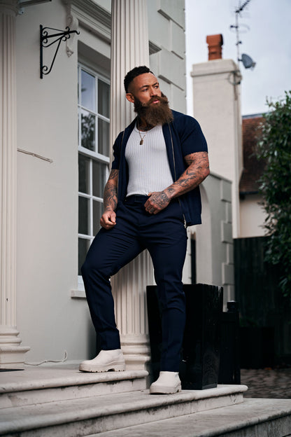Father Sons Navy Short Sleeve Classic Knitted Geo Zip-Up - Stylish & Versatile FSN149