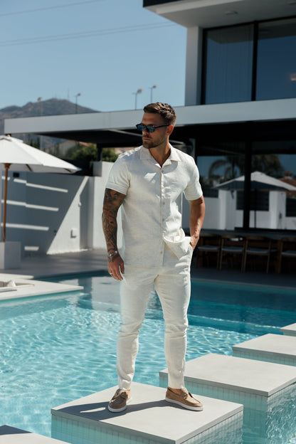 Elevate Your Style: Father Sons Hawaiian Boxy Linen Short Sleeve Shirt with Revere Collar - FS1071