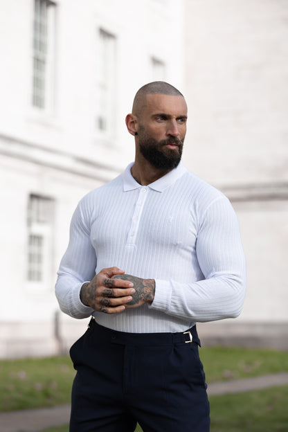Timeless Elegance: Father Sons White Long Sleeve Ribbed Polo Shirt - FSH974