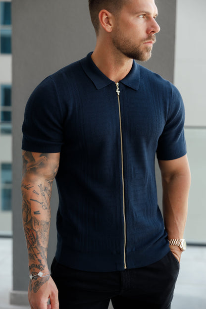 Father Sons Navy Short Sleeve Classic Knitted Geo Zip-Up - Stylish & Versatile FSN149