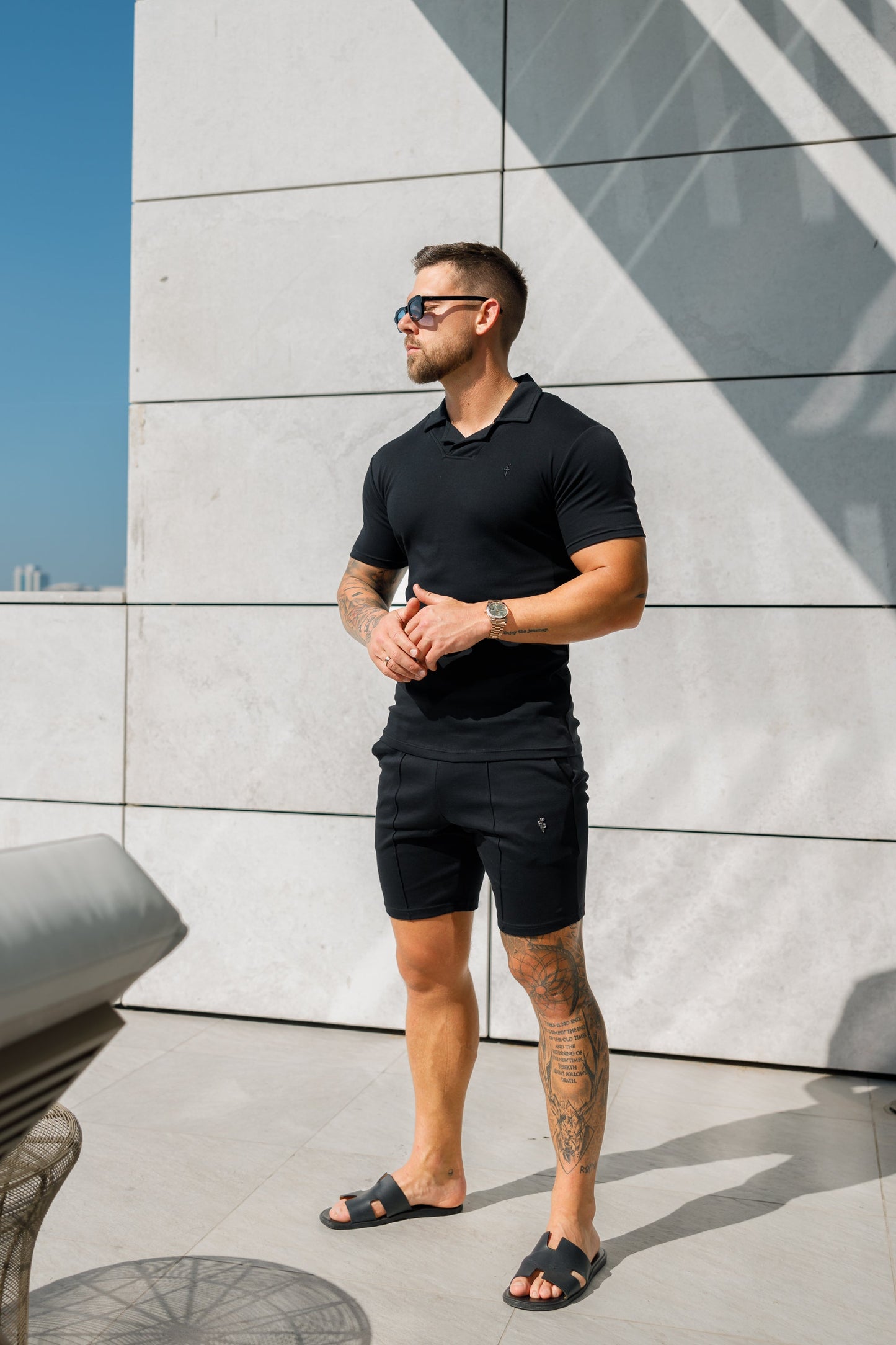 Timeless Classic Black Polo Shirt with Elegant Revere Collar - FSH1060 by Father Sons