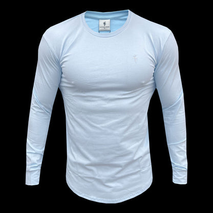 Elevate Your Style with the Father Sons Baby Blue Tonal Curved Hem Long Sleeve Crew Tee - FSH999
