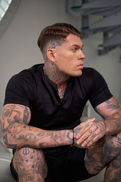 Elevate Your Style with the Father Sons Black Scuba Crew T-Shirt Featuring Zip Detail - FSH1031