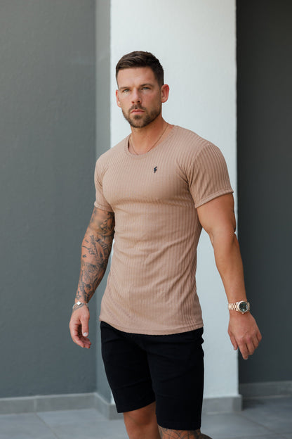 Elevate Your Wardrobe with Father Sons Classic Black Ribbed Knit Super Slim Short Sleeve Crew Tee - FSH1090