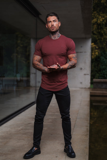 Timeless Burgundy Curved Hem Crew Neck T-Shirt for Dads - FSH926 by Father Sons