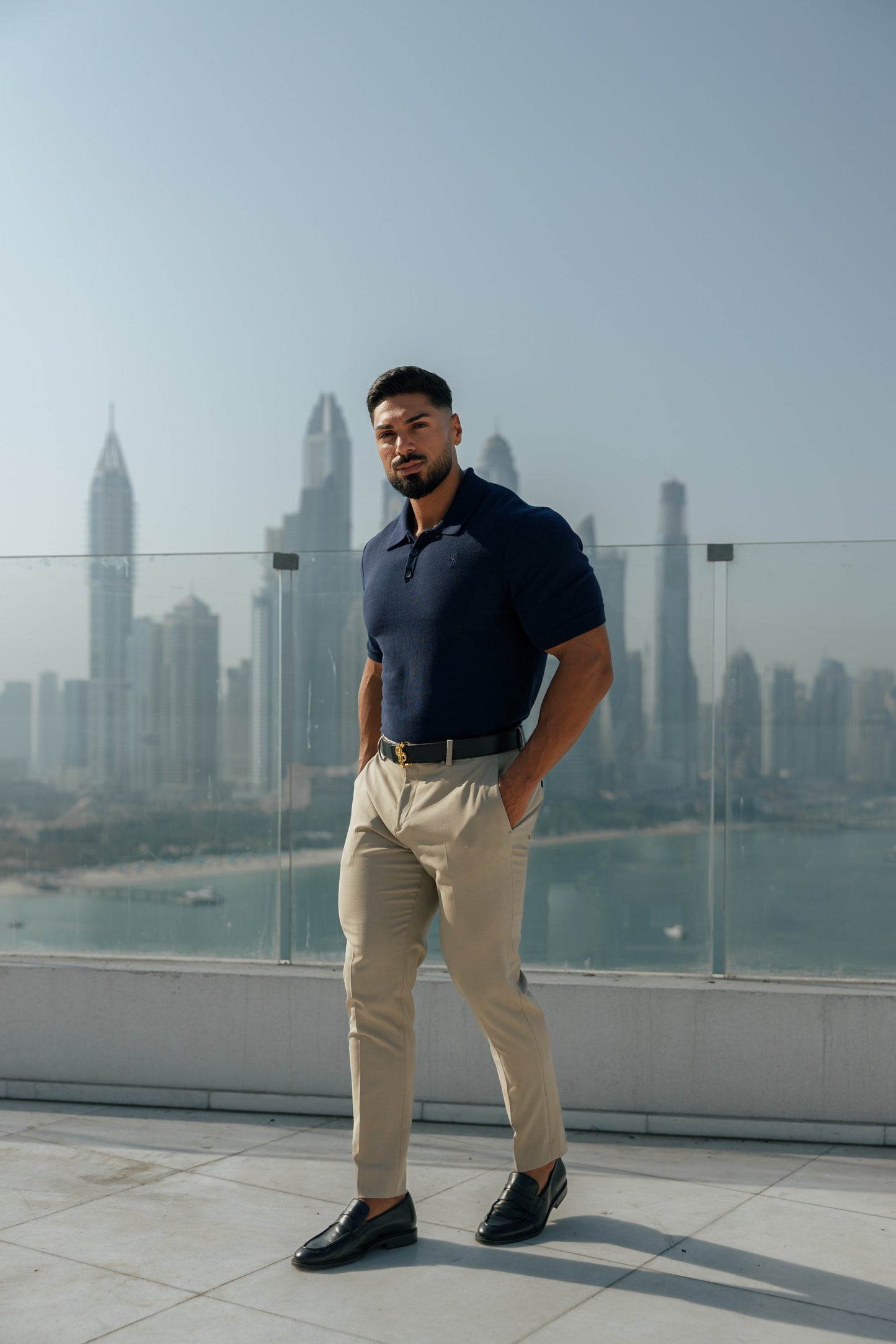 Elegant Navy Knitted Polo Shirt for Men - Short Sleeve Classic by Father Sons - FSN109
