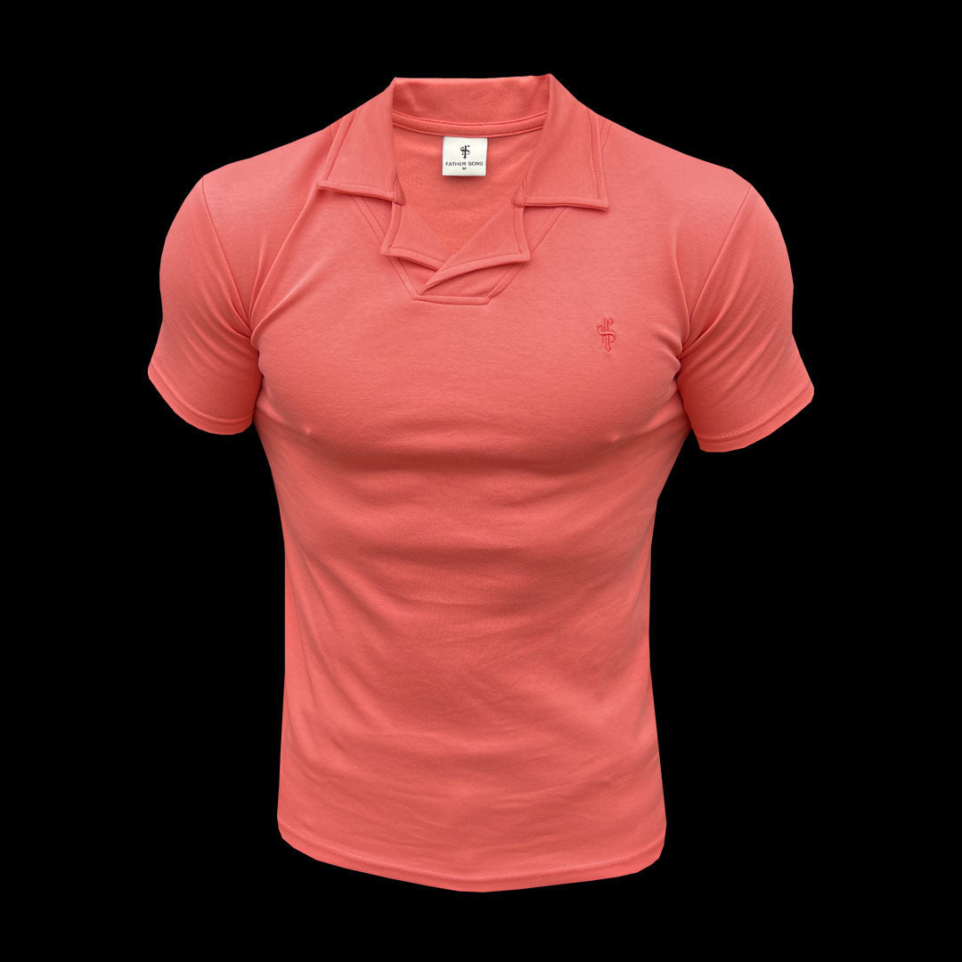 Stylish Coral Revere Collar Polo Shirt for a Timeless Look - FSH1066 by Father Sons