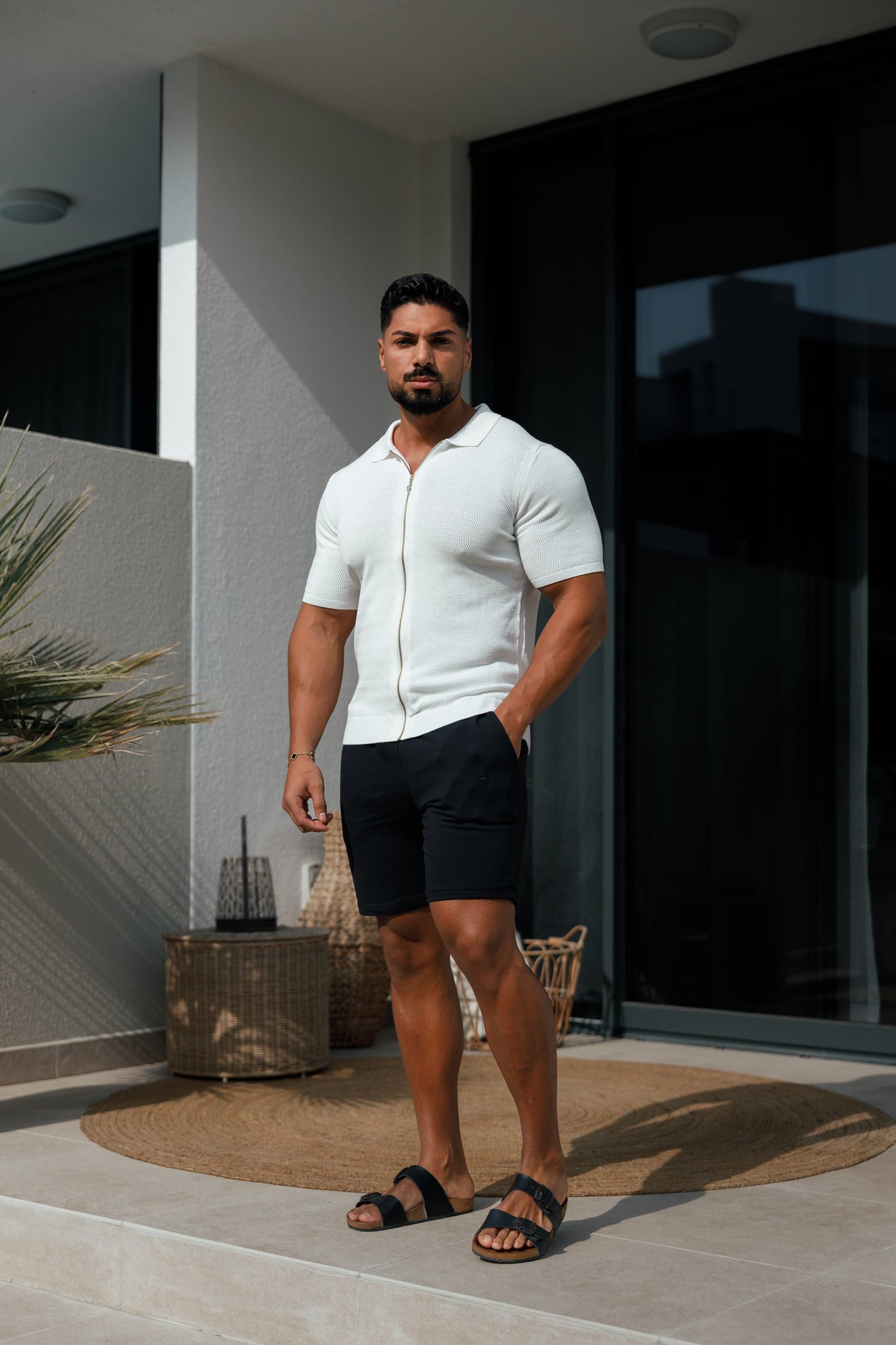 Elevate Your Style with the Father Sons Classic Knitted Textured Zip Sweater in Off White - Short Sleeve FSN152