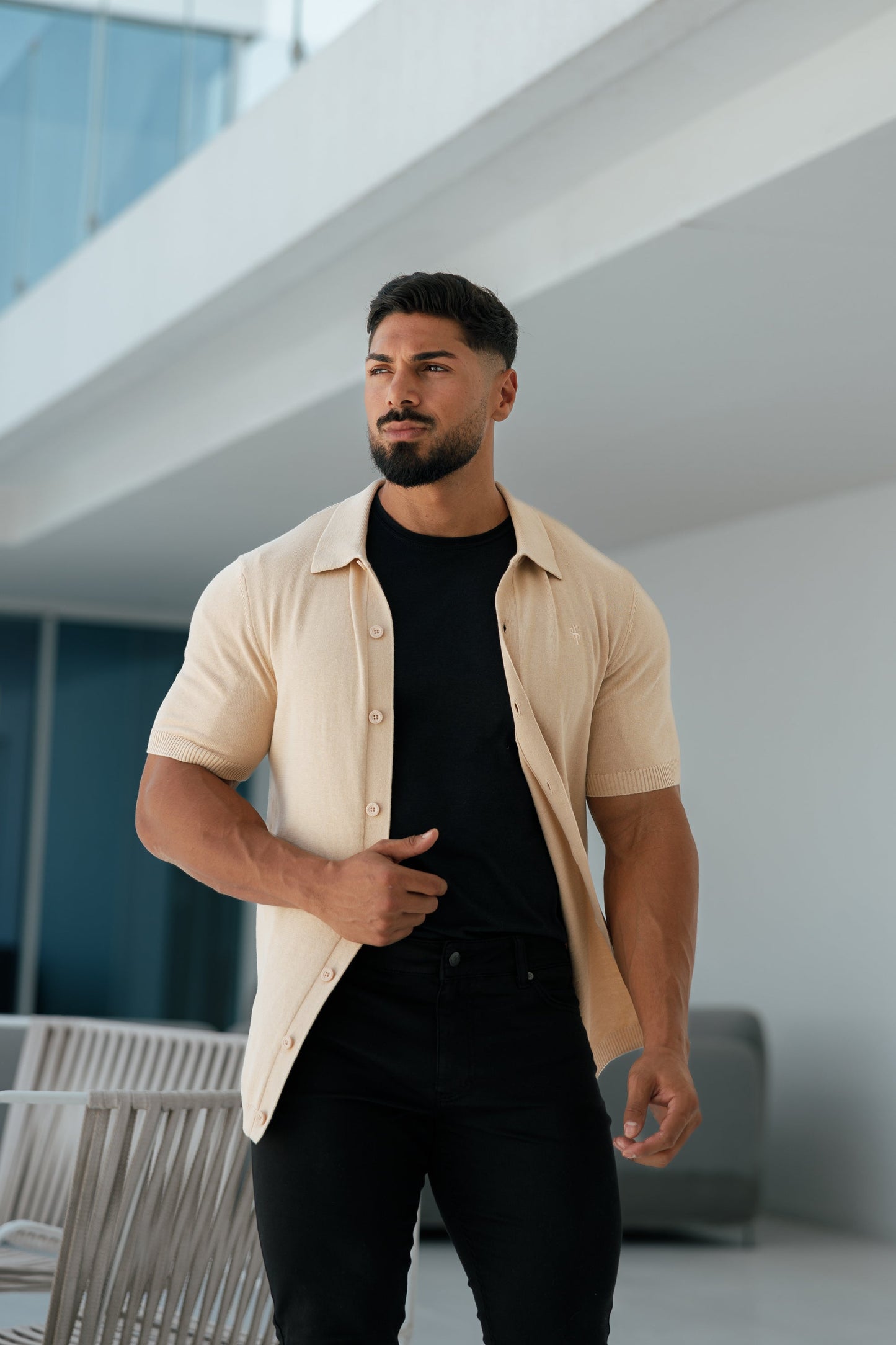 Elevate Your Style with the Father Sons Classic Beige Knitted Short Sleeve Polo – FSN104