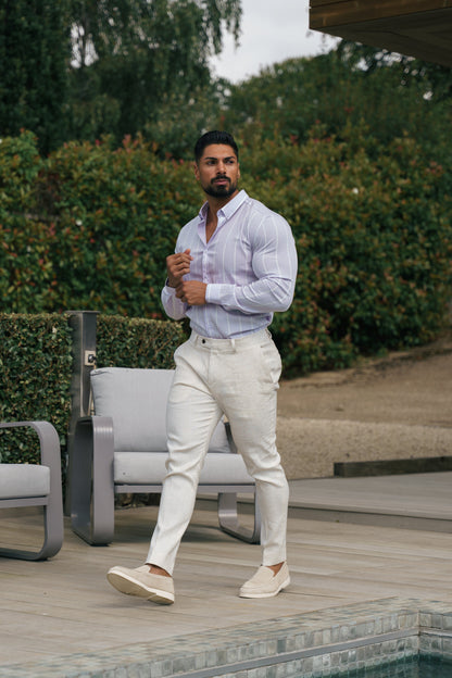 Father Sons Lilac Printed Wide Stripe Long Sleeve Shirt - Super Slim Stretch Fit with Button Down Collar - FS1067