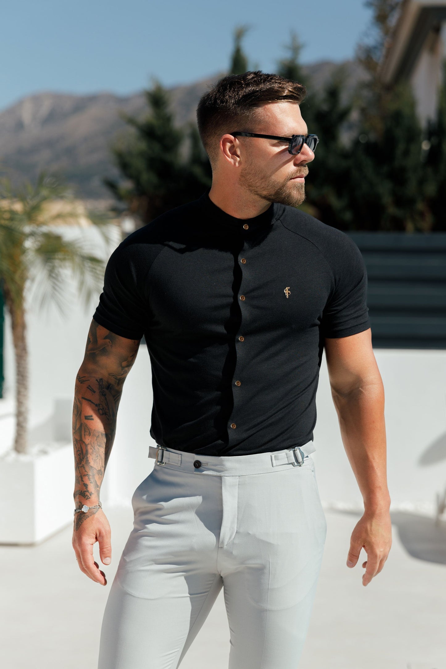 Elevate Your Style with the FS Slim Bamboo Black Raglan Grandad Collar - FSH1133