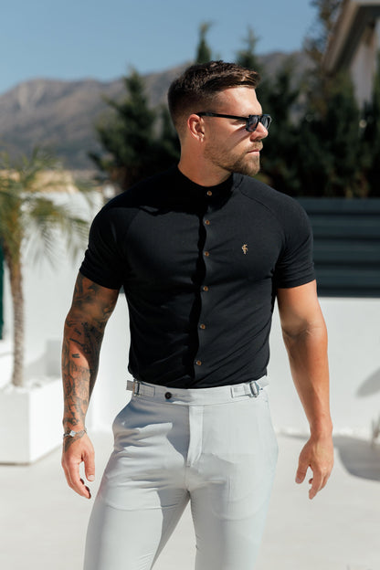 Elevate Your Style with the FS Slim Bamboo Black Raglan Grandad Collar - FSH1133