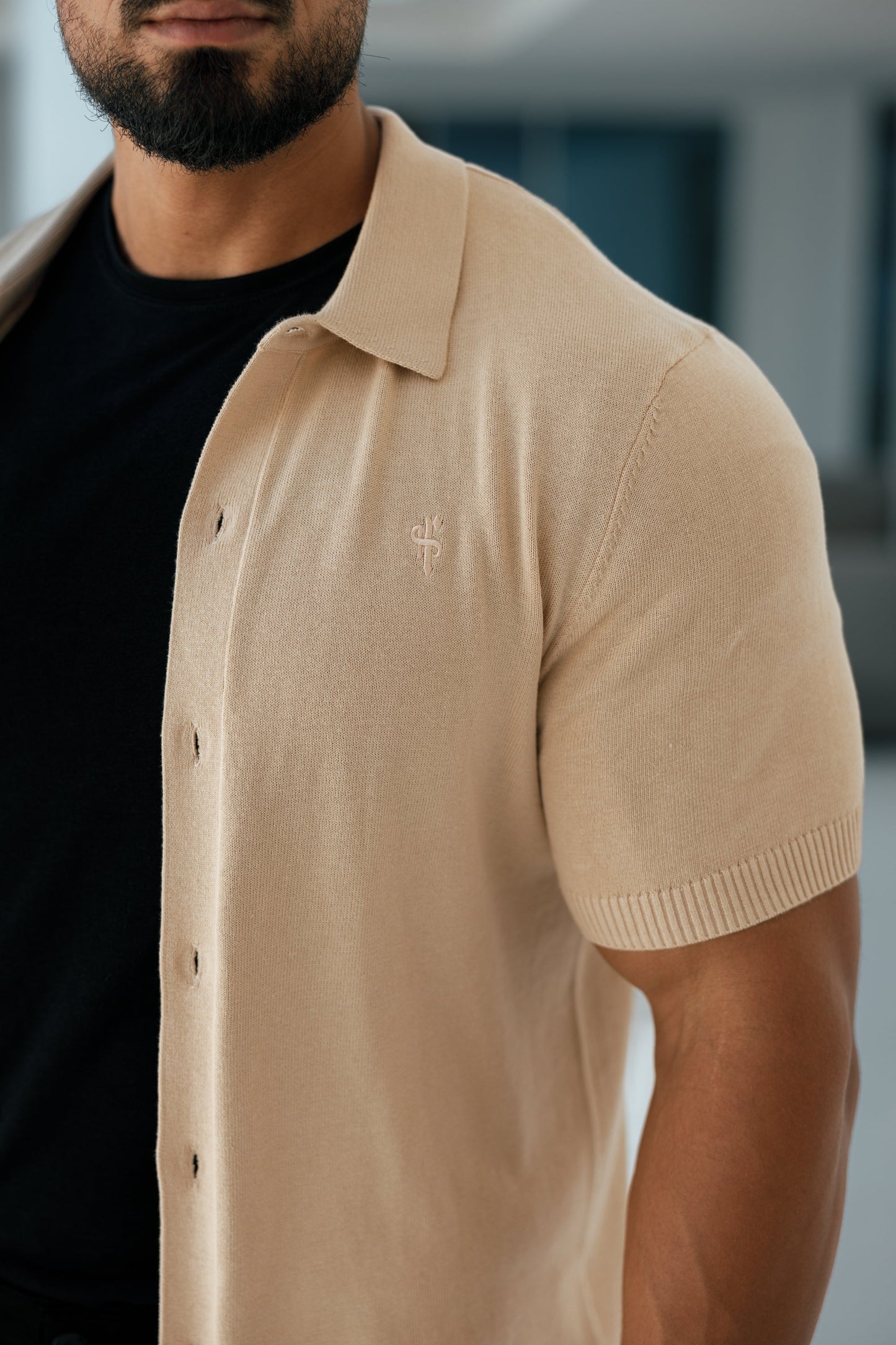 Elevate Your Style with the Father Sons Classic Beige Knitted Short Sleeve Polo – FSN104