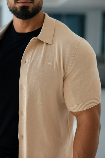 Elevate Your Style with the Father Sons Classic Beige Knitted Short Sleeve Polo – FSN104