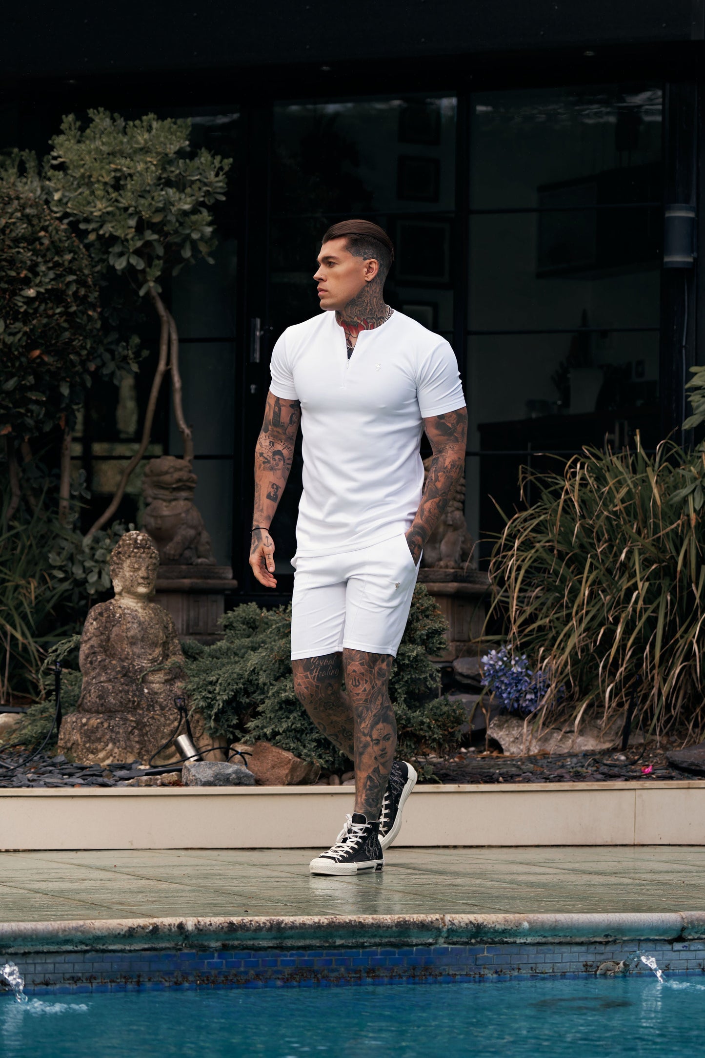 Elevate Your Style with Father Sons White and Silver Scuba Elasticated Drawstring Pintuck Shorts - FSH1042