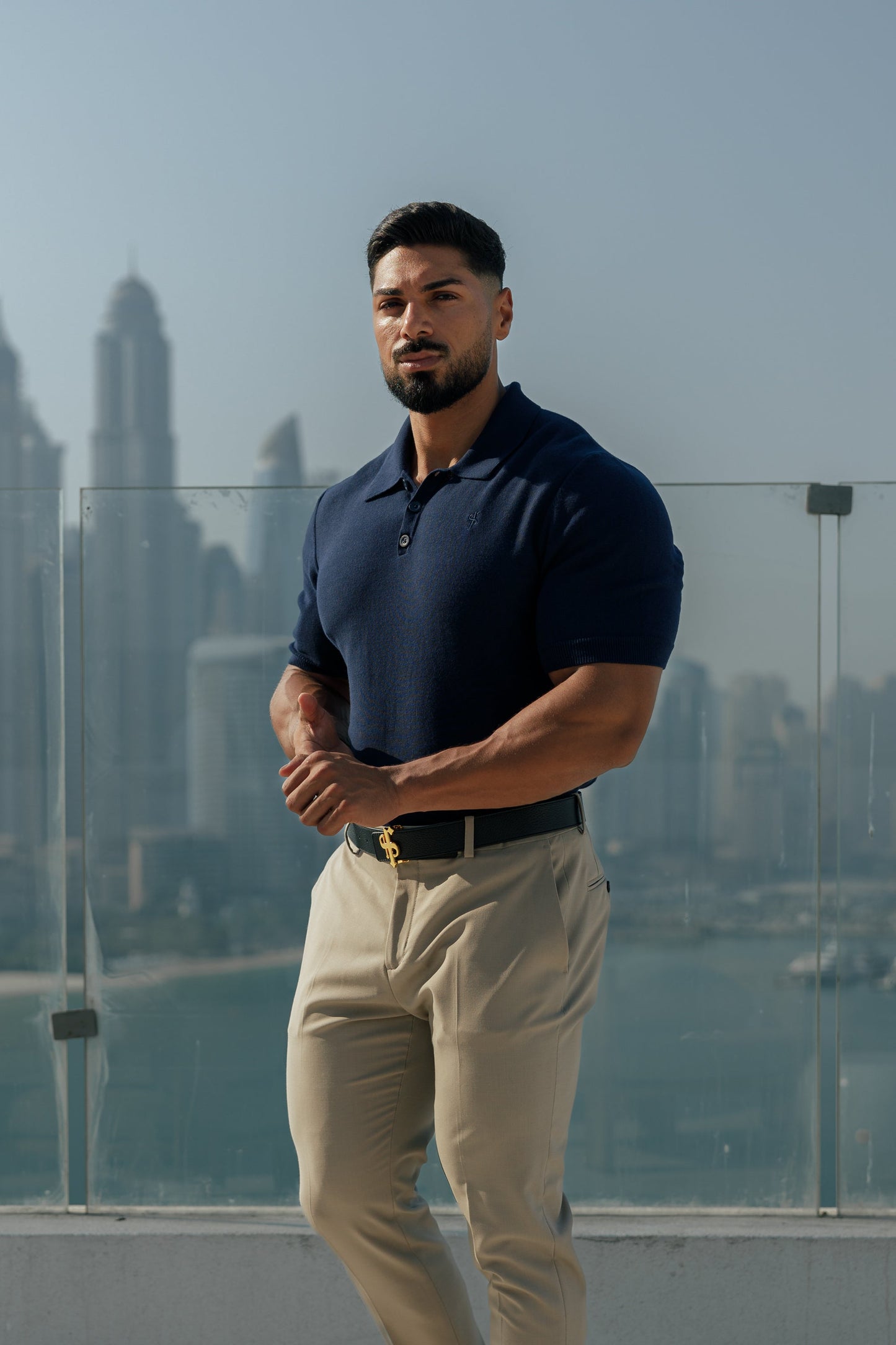 Elegant Navy Knitted Polo Shirt for Men - Short Sleeve Classic by Father Sons - FSN109