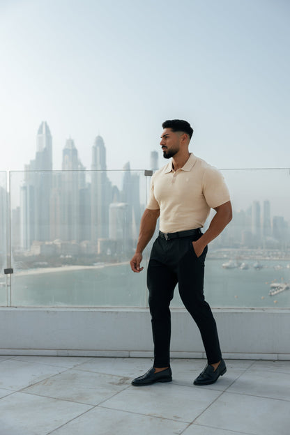 Elevate Your Wardrobe with the Father Sons Classic Beige Knitted Polo - Short Sleeve Style - FSN111