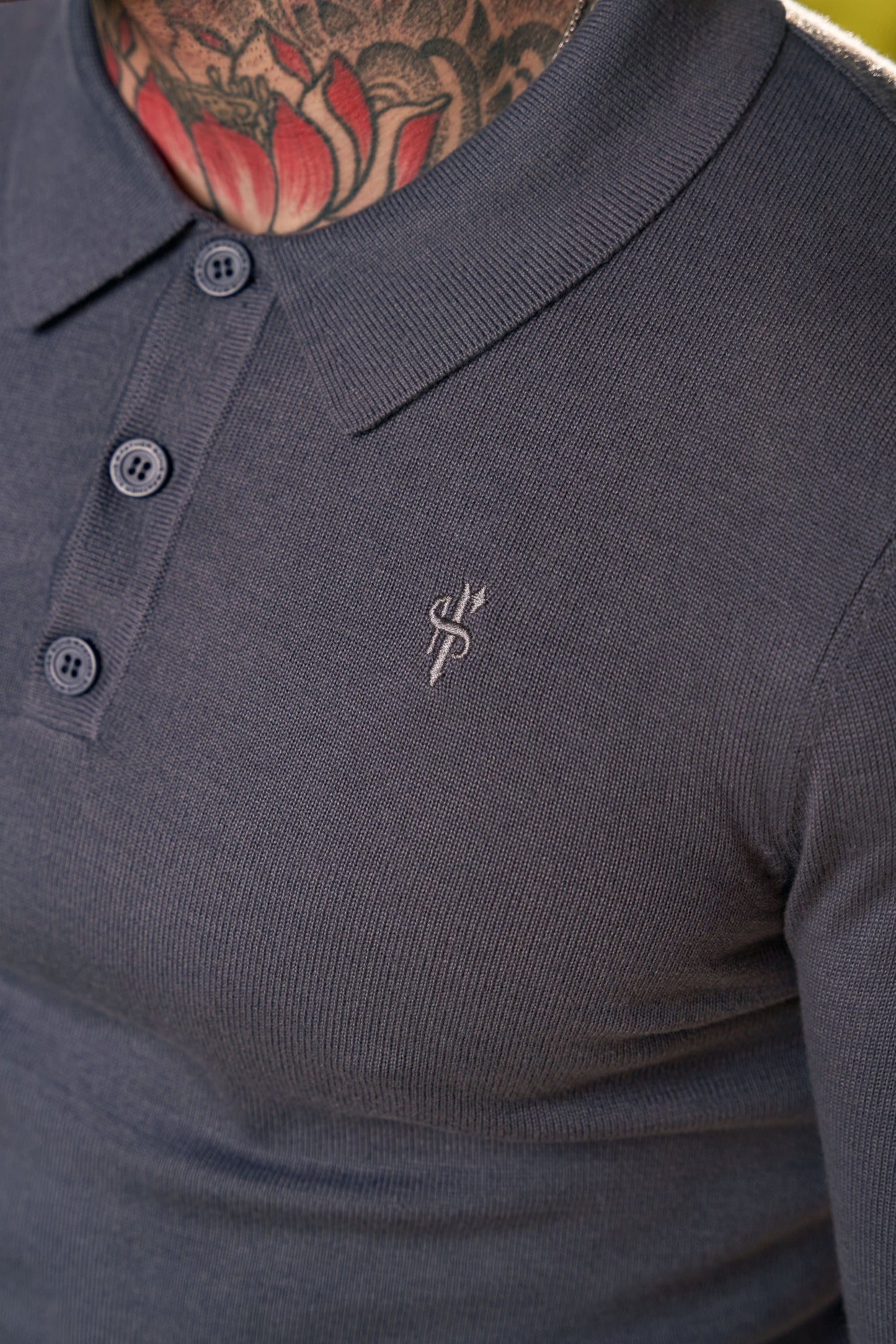 Father Sons Stylish Gunmetal Knitted Long Sleeve Polo Jumper with Subtle Tonal FS Embroidery - FSN141