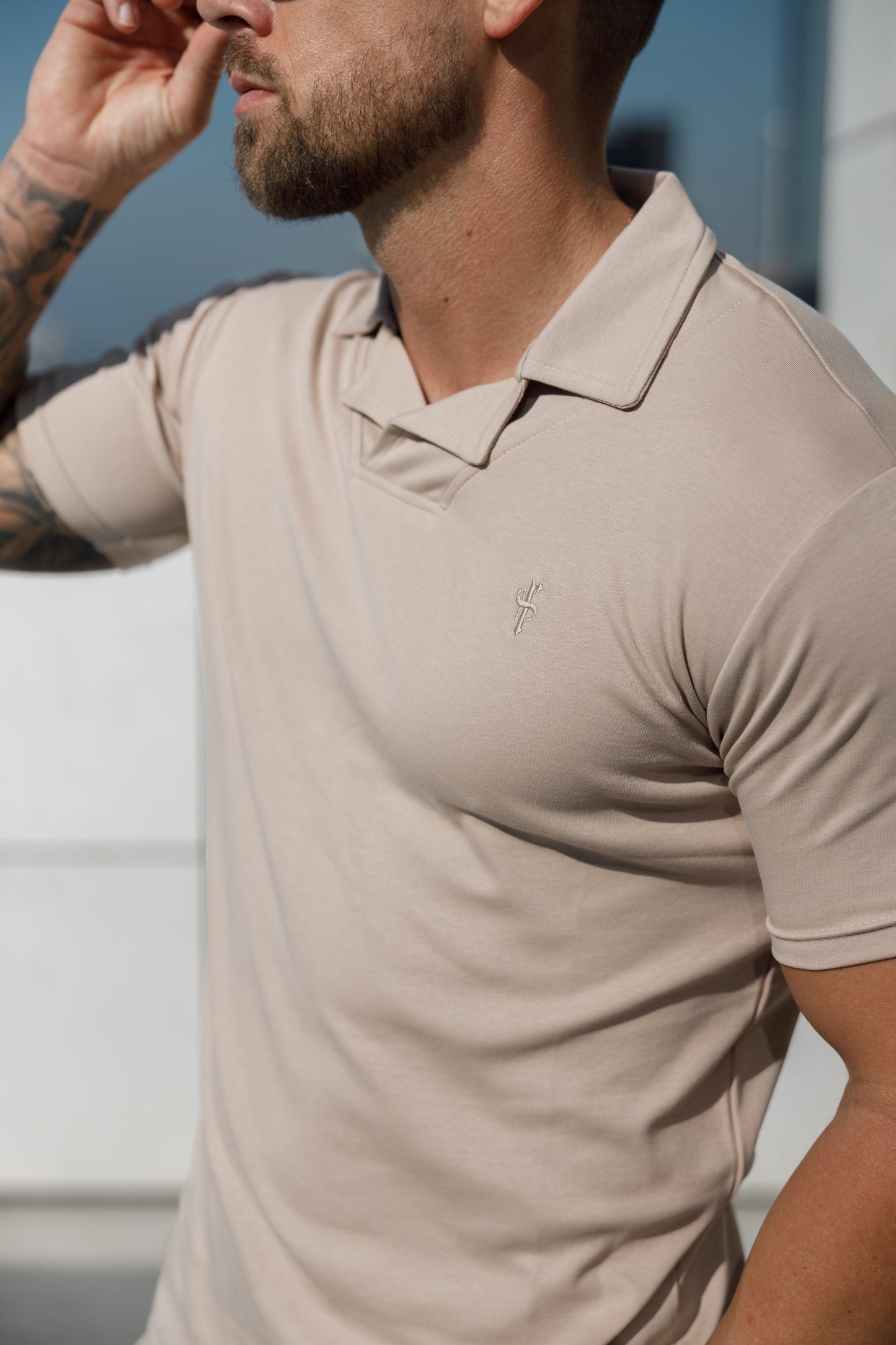 Elevate Your Style with the Father Sons Timeless Beige Revere Collar Polo - FSH1061