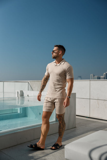 Elevate Your Style with the Father Sons Timeless Beige Revere Collar Polo - FSH1061