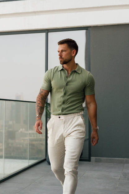 Elevate Your Wardrobe with the Father Sons Classic Olive Knitted Short Sleeve Polo - FSN162