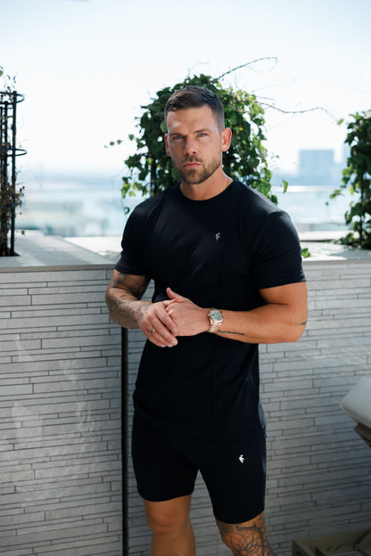 Elevate Your Style: Father Sons Black & Silver Crew T-Shirt with Chic Pintuck Detail - FSH1044
