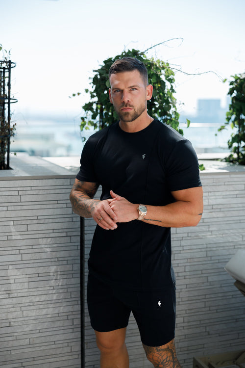 Elevate Your Style: Father Sons Black & Silver Crew T-Shirt with Chic Pintuck Detail - FSH1044