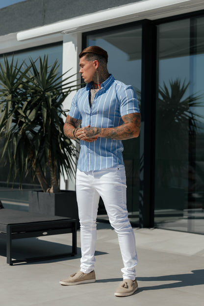 Elevate Your Style with Father Sons Slim Fit Stretch White Sateen Trousers - FSH529