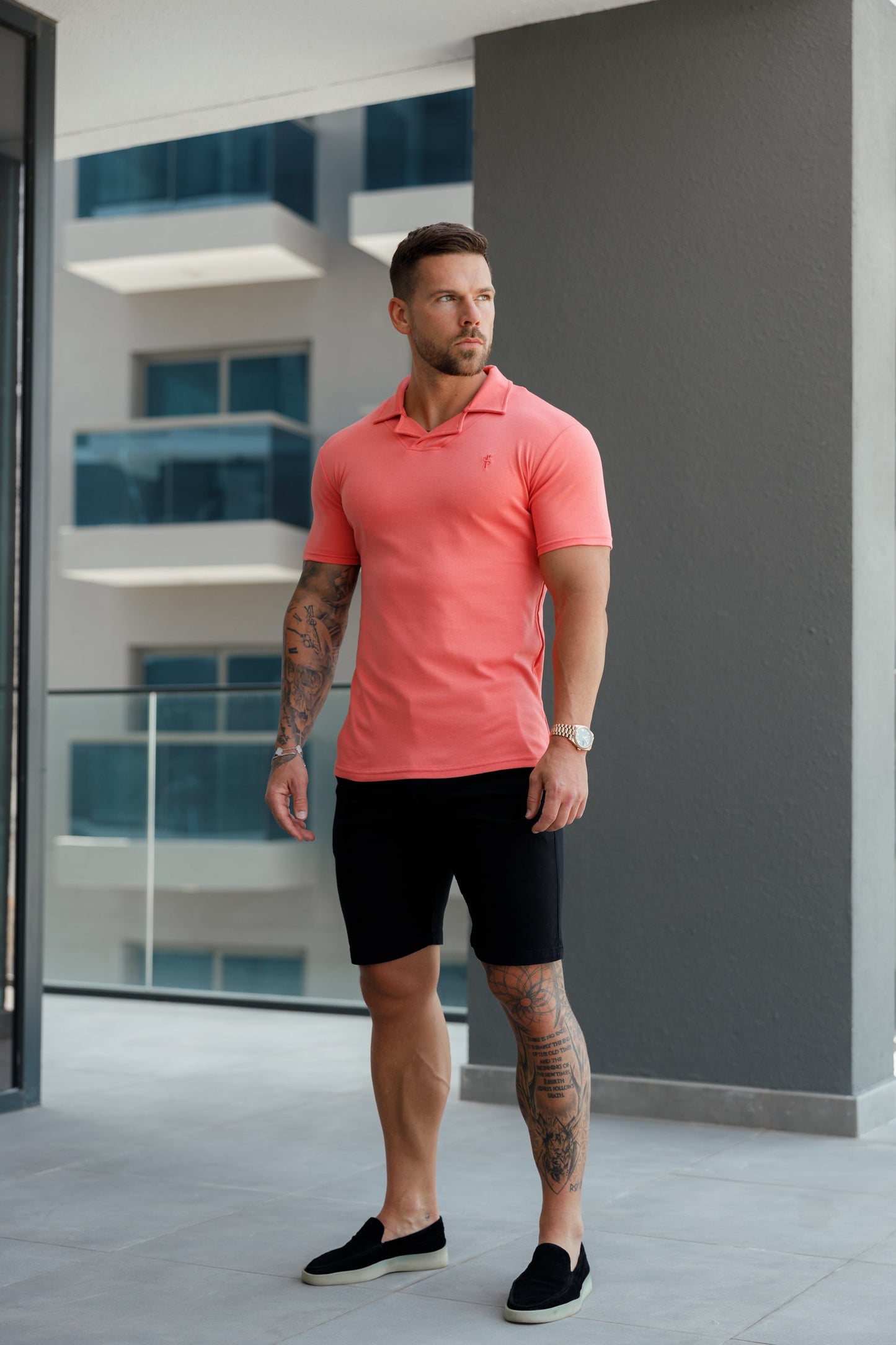 Stylish Coral Revere Collar Polo Shirt for a Timeless Look - FSH1066 by Father Sons