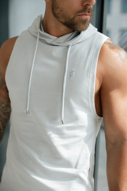 Elevate Your Workout with Our Stylish Light Grey Sleeveless Gym Hoodie for Men - FSH898 by Father Sons