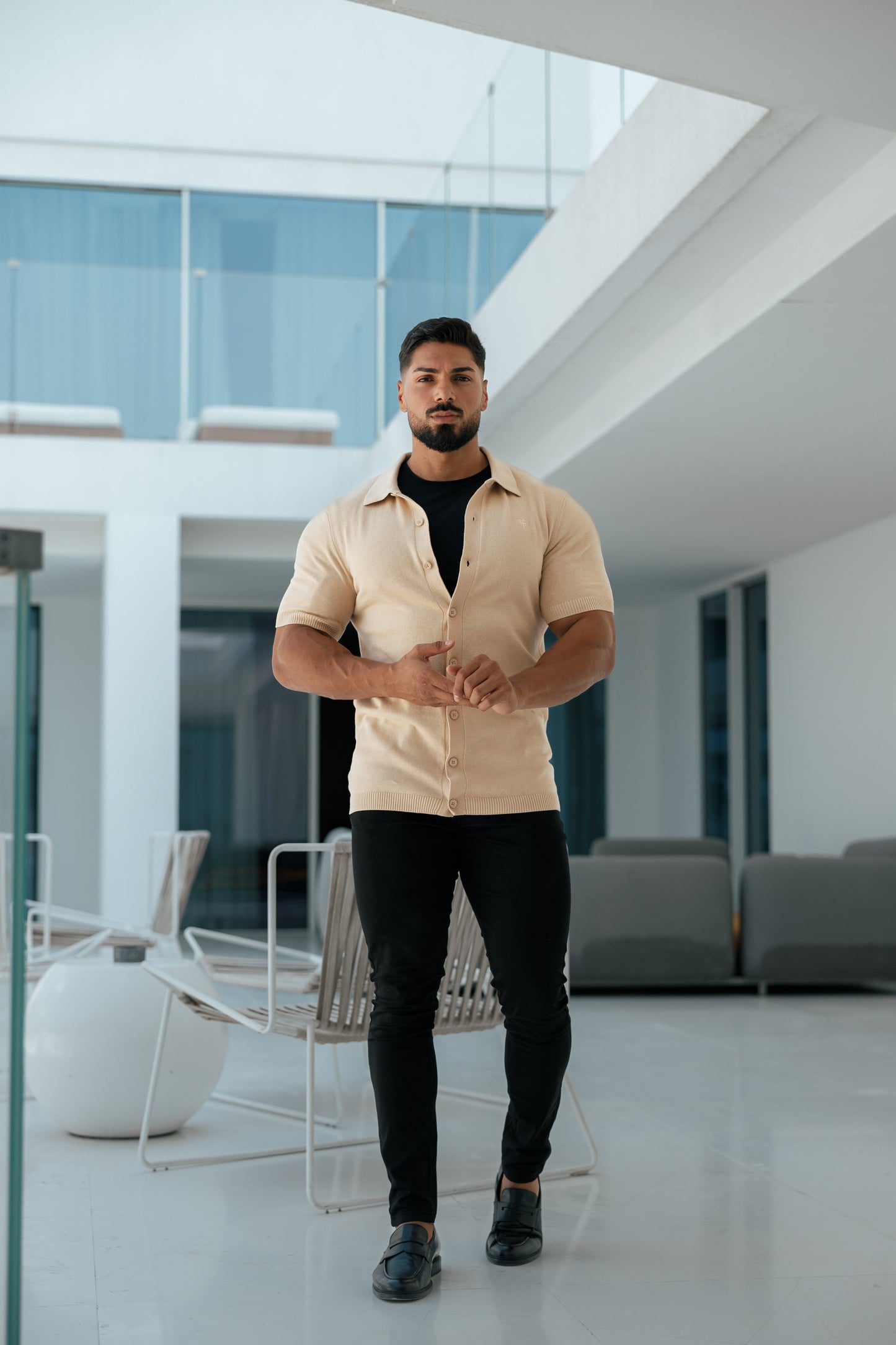 Elevate Your Style with the Father Sons Classic Beige Knitted Short Sleeve Polo – FSN104