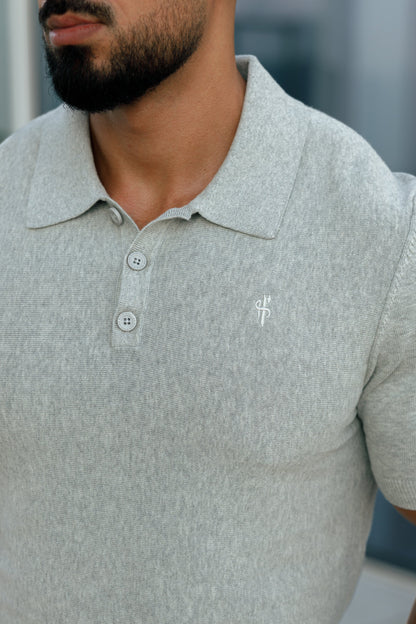 Elevate Your Wardrobe with the Father Sons Classic Light Grey Knitted Polo – Short Sleeve Style (FSN110)