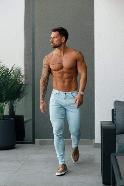 Elevate Your Style with FS Slim Stretch Pale Blue Sateen Trousers - FSH1147