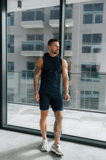 Elevate Your Workout with the Father Sons Navy Sleeveless Gym Hoodie - FSH895