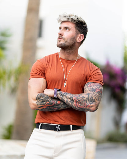 Father Sons Rust Bamboo Crew with Elegant Tonal Embroidery - FSH921