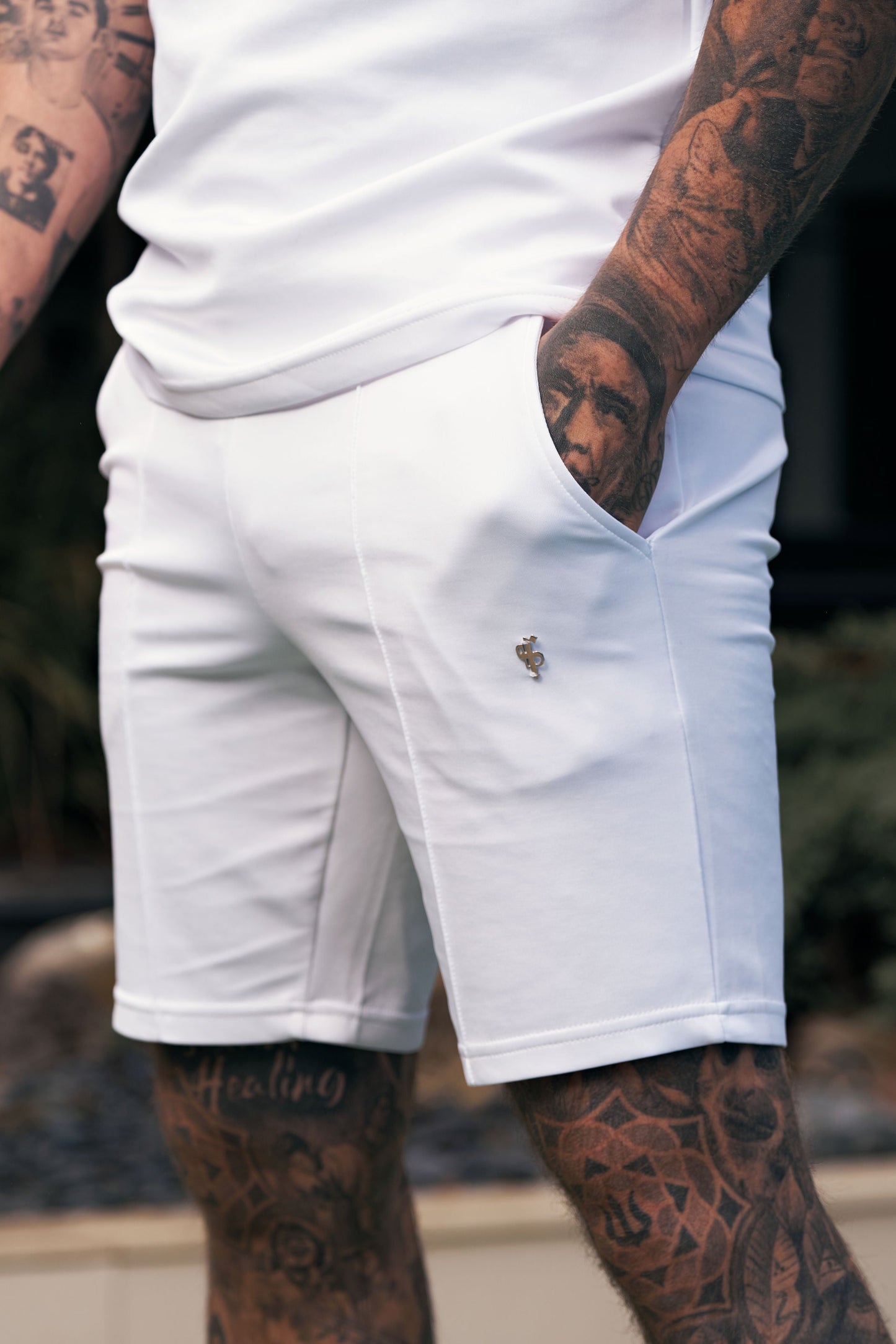 Elevate Your Style with Father Sons White and Silver Scuba Elasticated Drawstring Pintuck Shorts - FSH1042