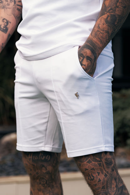 Elevate Your Style with Father Sons White and Silver Scuba Elasticated Drawstring Pintuck Shorts - FSH1042