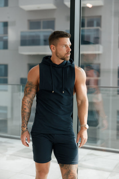 Elevate Your Workout with the Father Sons Navy Sleeveless Gym Hoodie - FSH895