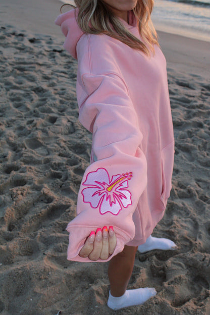 “Life Comes in Waves” Oversized “Blush Shores” Embroidered Hoodie