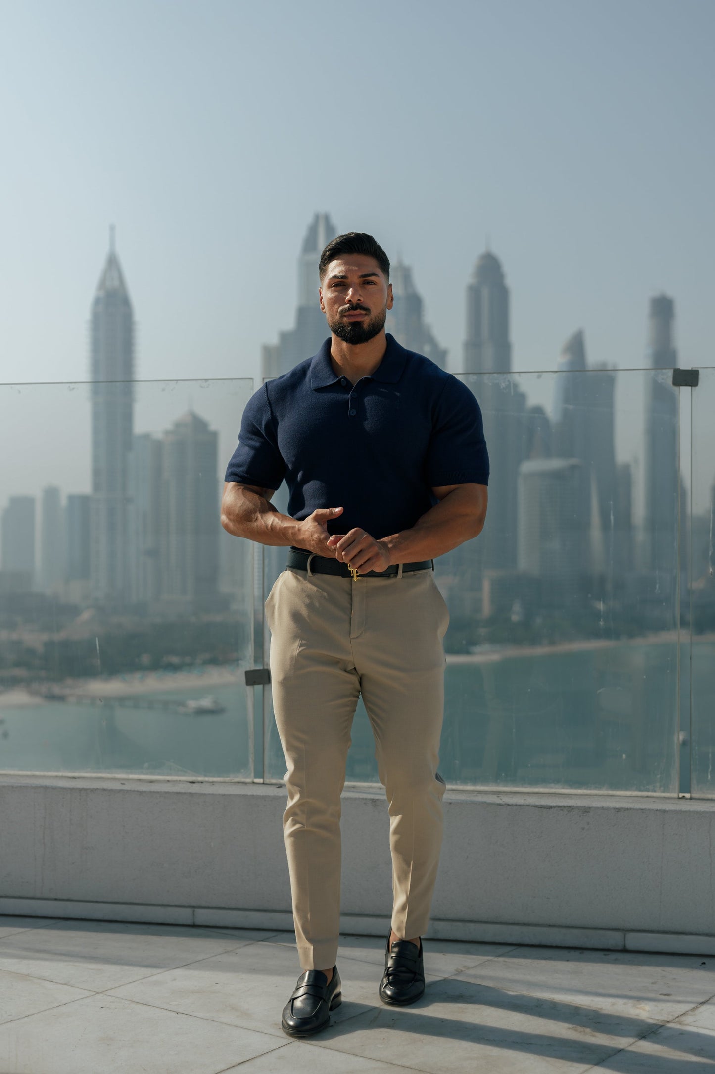 Elegant Navy Knitted Polo Shirt for Men - Short Sleeve Classic by Father Sons - FSN109