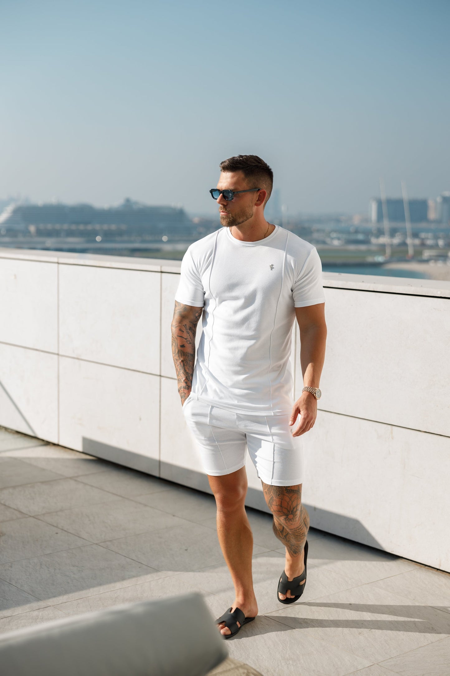 Elevate Your Style: Father Sons White & Silver Crew T-Shirt with Chic Pintuck Detail - FSH1046
