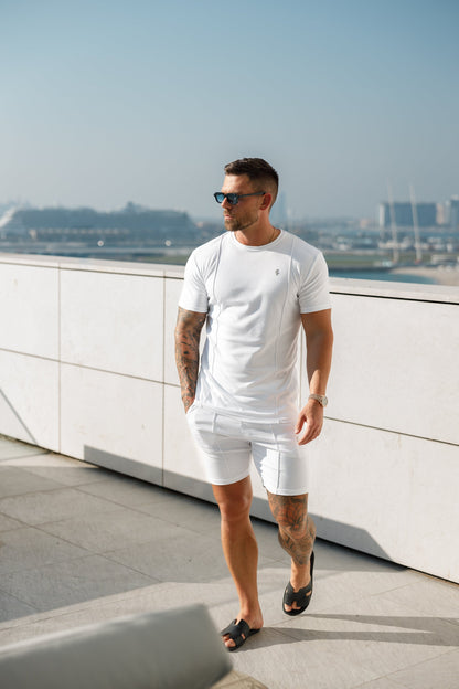 Elevate Your Style: Father Sons White & Silver Crew T-Shirt with Chic Pintuck Detail - FSH1046